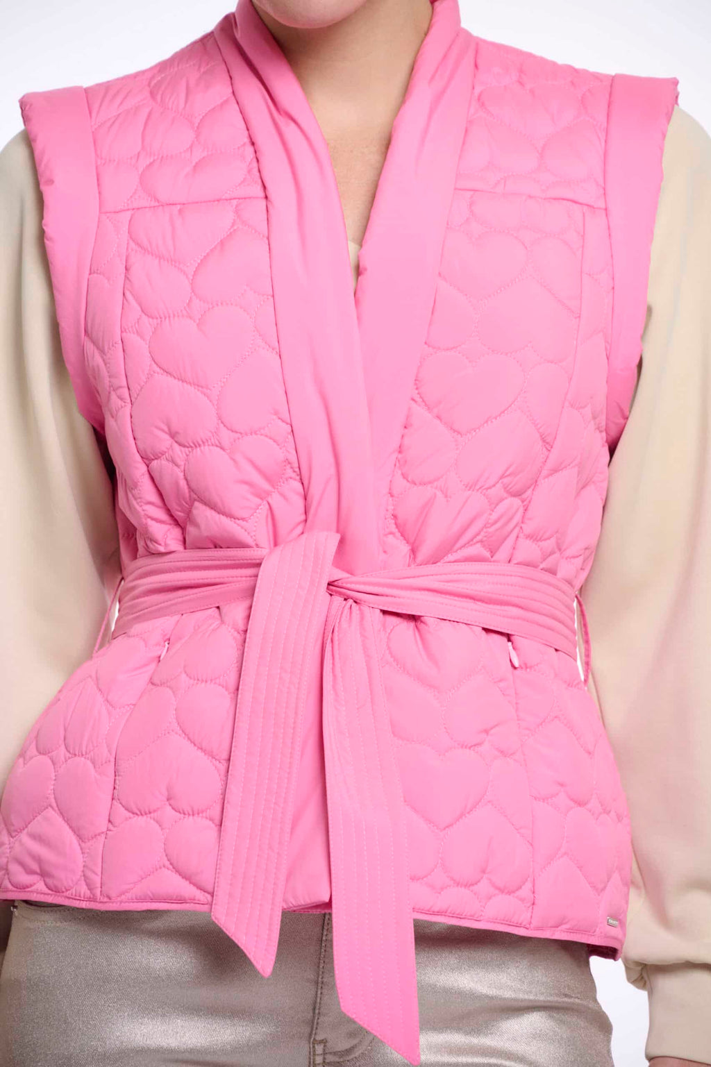 Doria Quilted Bodywarmer with Belt, Bright Pink image 2