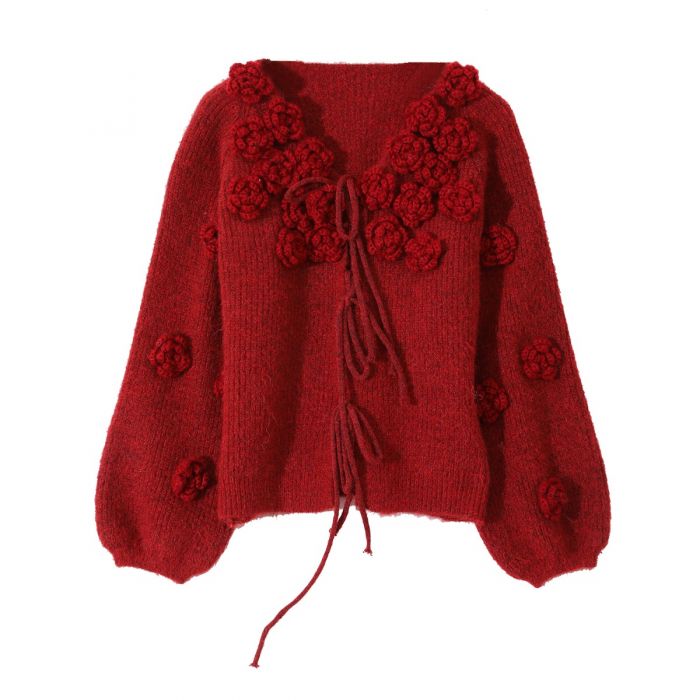Rosie Knit  Cardigan, Burgundy image 7