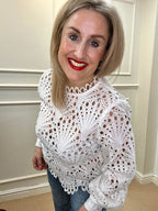 Lacy Greek Blouse, Off-White image 2
