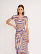 Antonella Wrap Effect Midi Dress, Mosaic in Purple and Orange print image 0