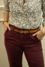 Slim Belt, Oak Leather - Gold Snaffle