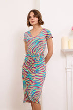 Antonella Wrap Effect Midi Dress, Zebra in Red and Blue print image 1