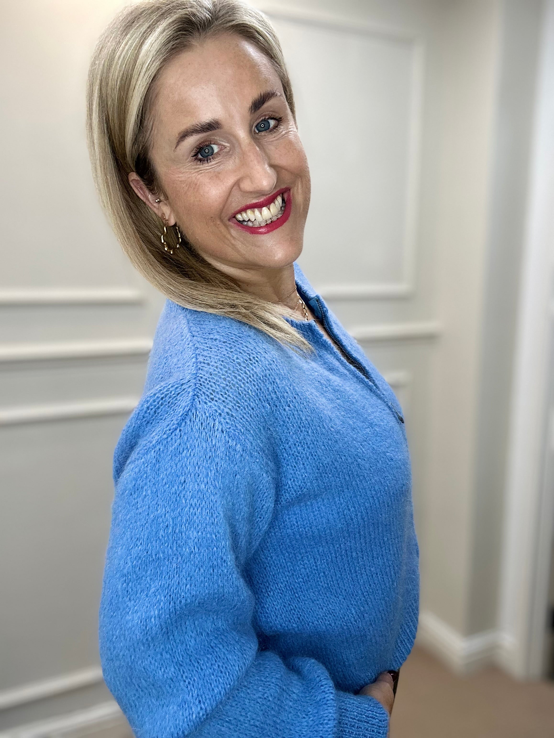 Maebh Zipped Cardigan, Cornflower Blue image 1