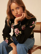 Carla Jacquard Collared Cardigan, Floral Black image 1