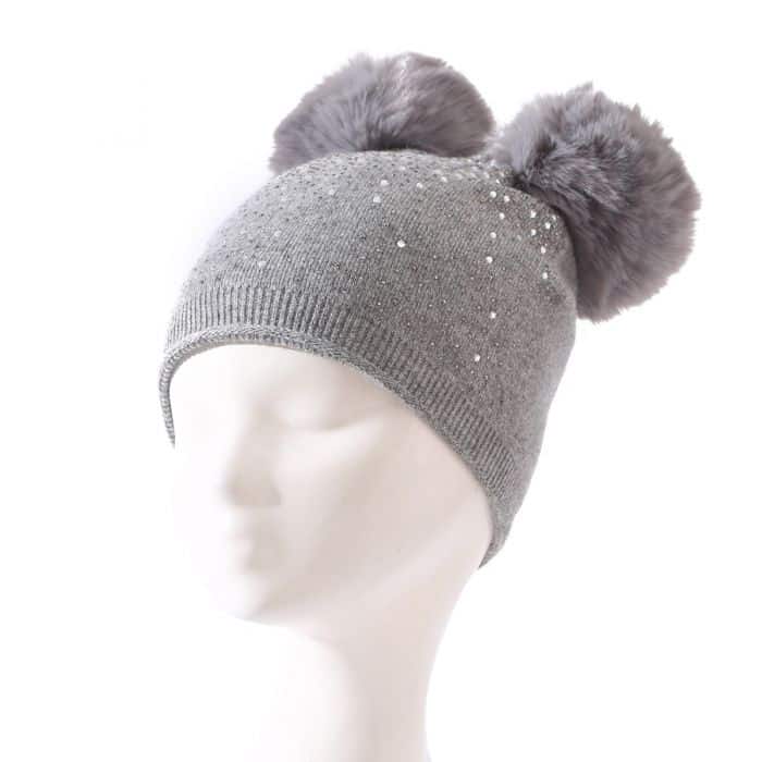Sequin Double Pompom Hat, Silver image 1