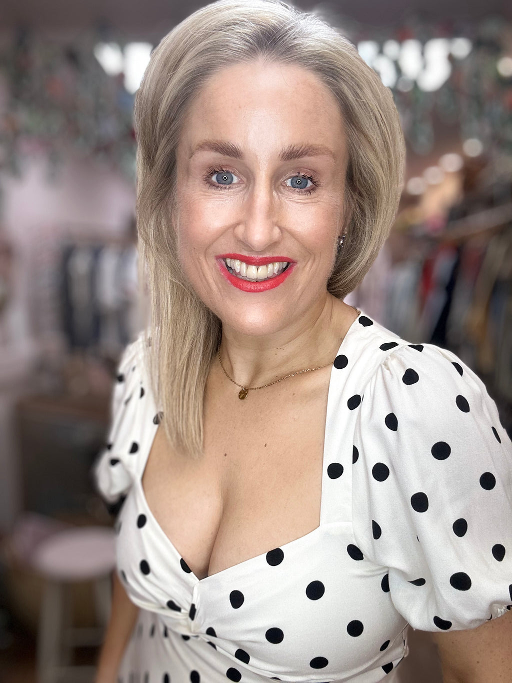 Tyla Midi Dress, White with Polka Dots