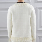 Classic Tweed Fringed Cardigan, Ivory image 5