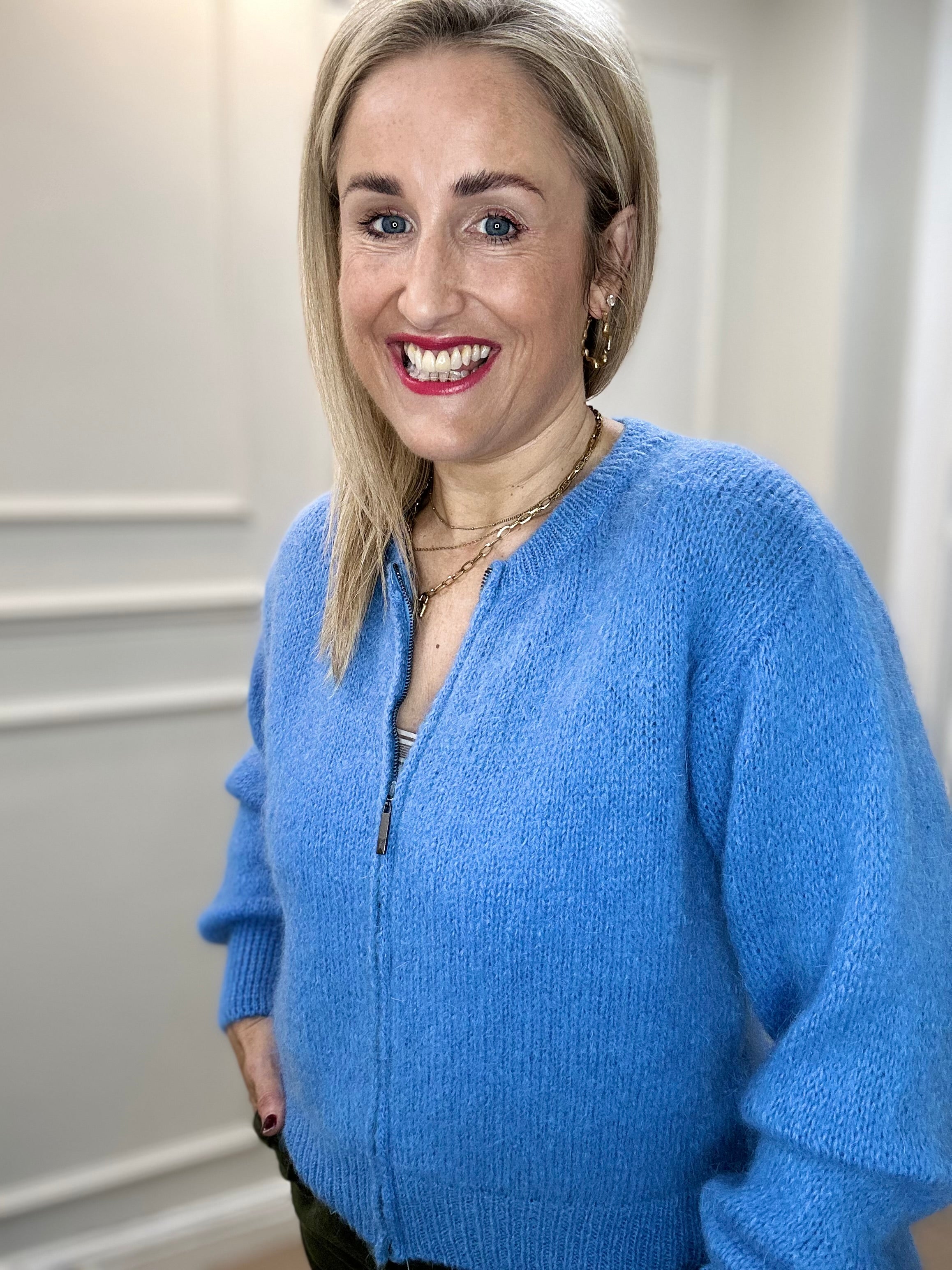 Maebh Zipped Cardigan, Cornflower Blue image 0