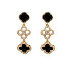 Four Petals Crystal-Edged Jewelled Earrings, Black image 0