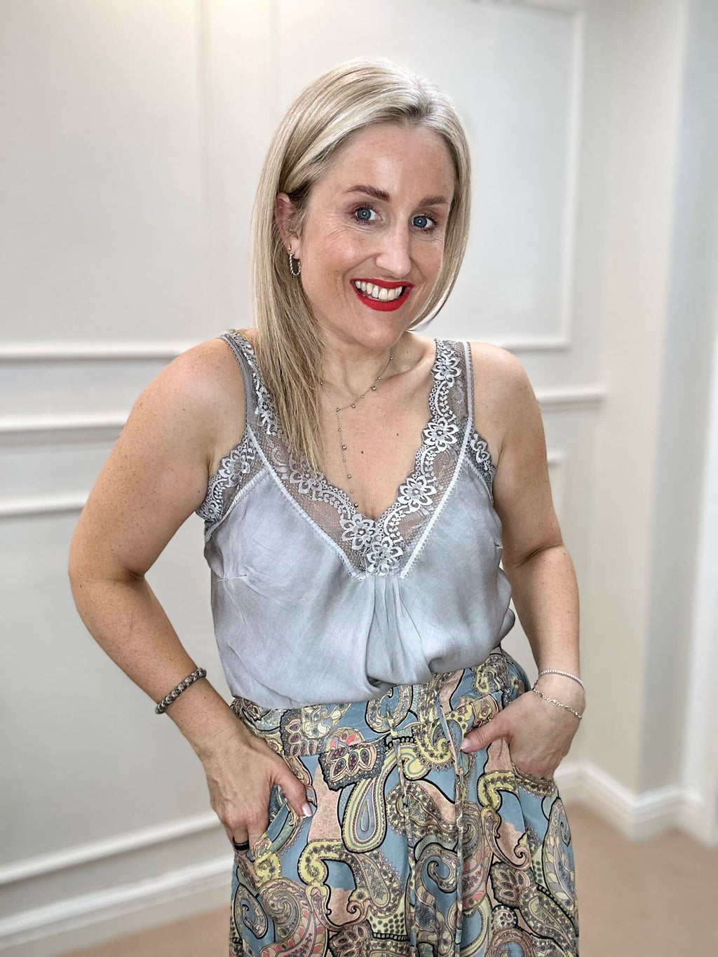 Lace Cami Vest, Light Grey image 0