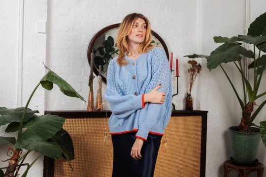 Brigit Pointelle Stitch Balloon Sleeve Cardigan, Blue image 2