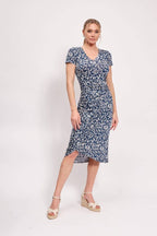 Antonella Wrap Effect Midi Dress, Aztec Floral in Navy print image 2