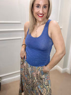 Faye Lurex Vest Top, Sky Blue colour image 0