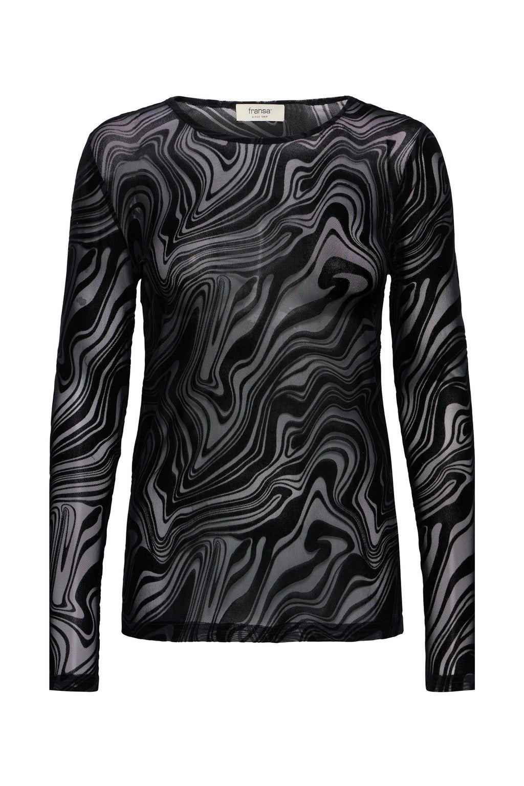 Deta Long Sleeve Top, Black Marble - front flat lay
