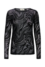 Deta Long Sleeve Top, Black Marble - front flat lay