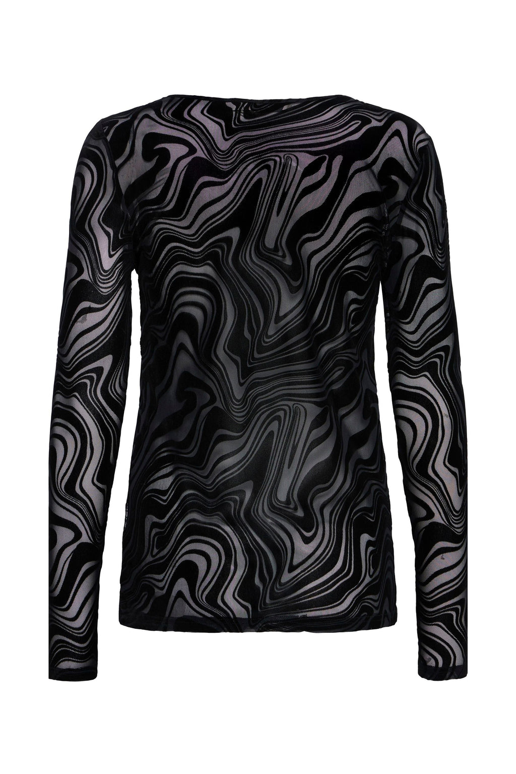 Deta Long Sleeve Top, Black Marble - back flat lay