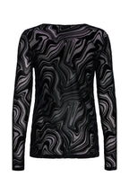 Deta Long Sleeve Top, Black Marble - back flat lay