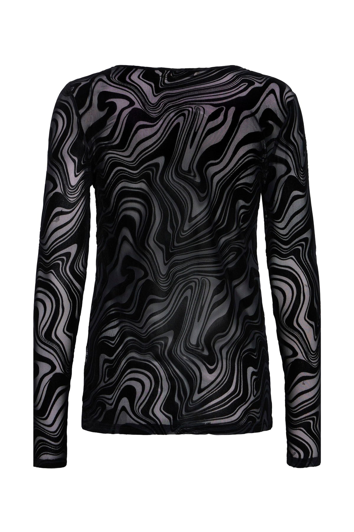Deta Long Sleeve Top, Black Marble - back flat lay