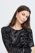 Deta Long Sleeve Top, Black Marble - detail flat lay