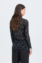 Deta Long Sleeve Top, Black Marble - model back full length