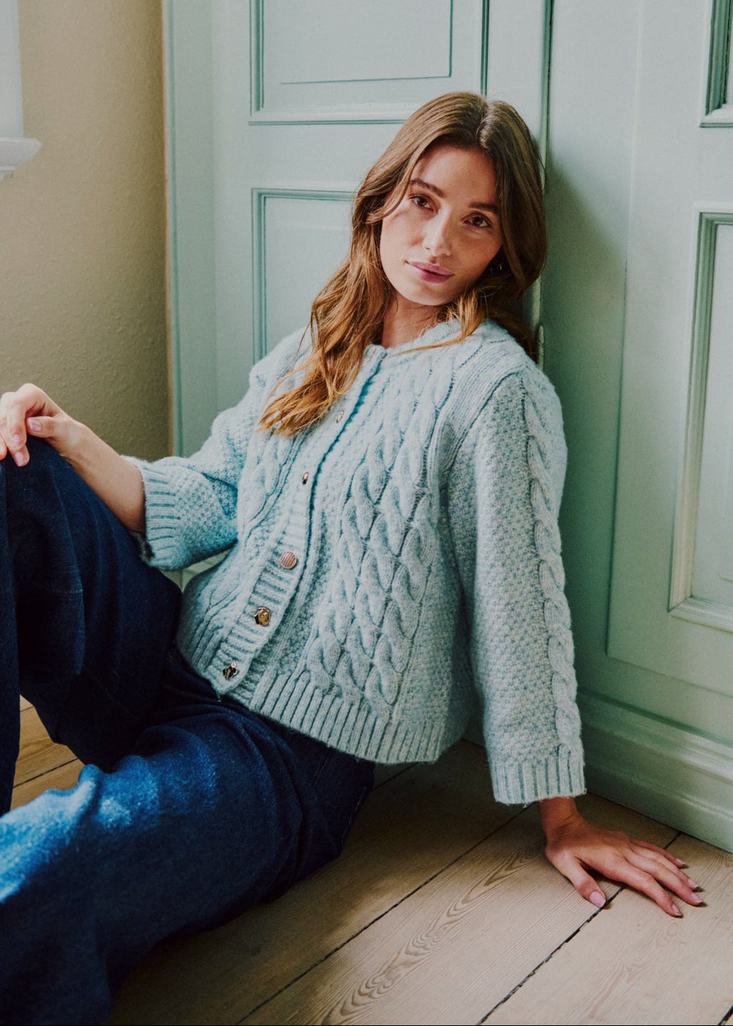 Olivia Cardigan, Gray Mist Melange - styled