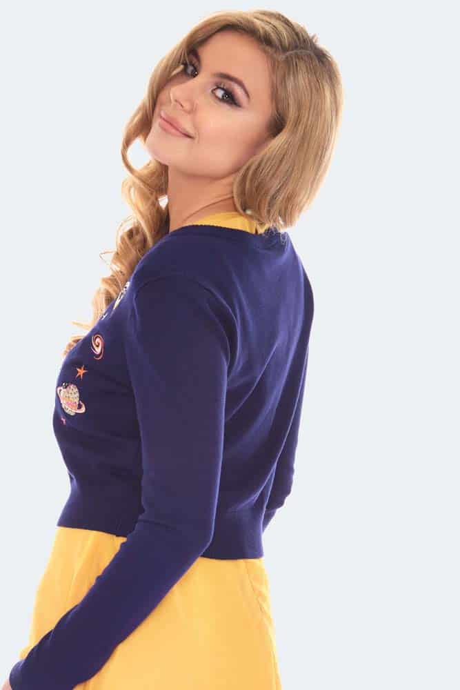 Space Chic Embroidered Cardigan, Navy image 4