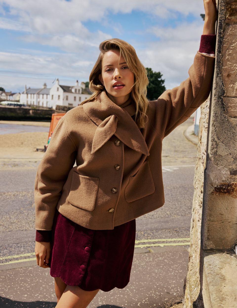 Tie Neck Jacket, Camel