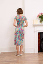 Antonella Wrap Effect Midi Dress, Zebra in Red and Blue print image 4