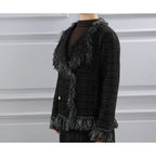Classic Tweed Fringed Cardigan, Black image 5