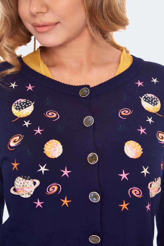 Space Chic Embroidered Cardigan, Navy image 1