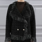 Classic Tweed Fringed Cardigan, Black image 4