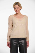 V-Neck 'Love' Embroidered Top, Cream image 0