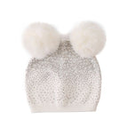Sequin Double Pompom Hat, Cream image 0