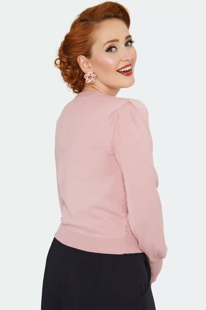 Cherry Embroidered Bell Sleeve Cardigan, Pink image 5
