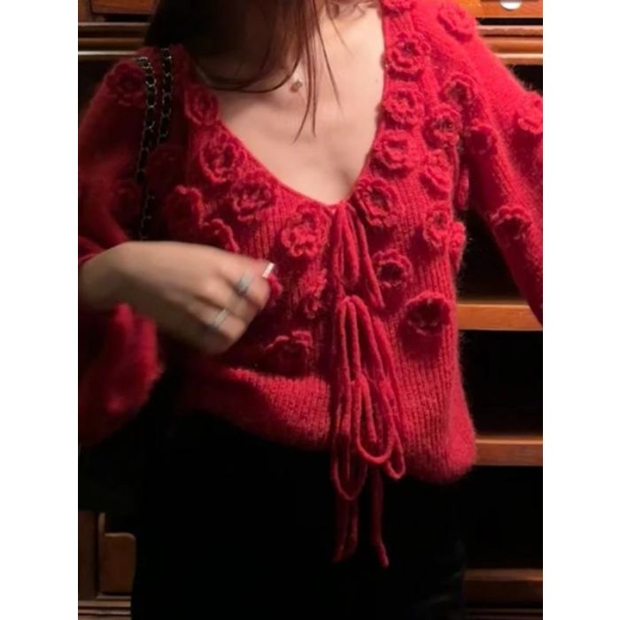 Rosie Knit  Cardigan, Burgundy image 5