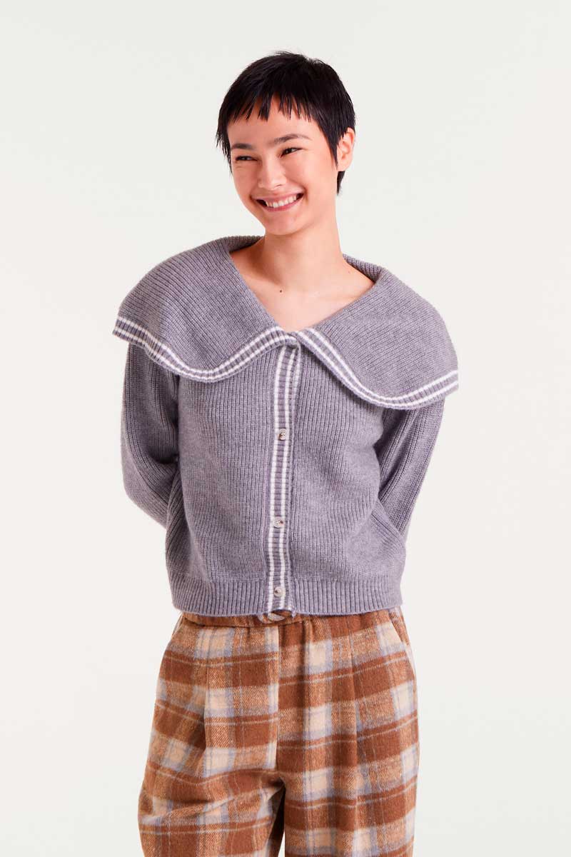 Daniela Sailor Collar Cardigan, Soft Grey image 0