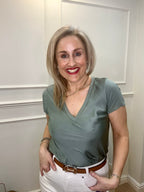 Alison Silk Front Tee Shirt, Moss Green image 1
