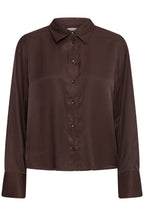 Luxe Shirt in Mole, front view showing the pointed collar and wide cuffs