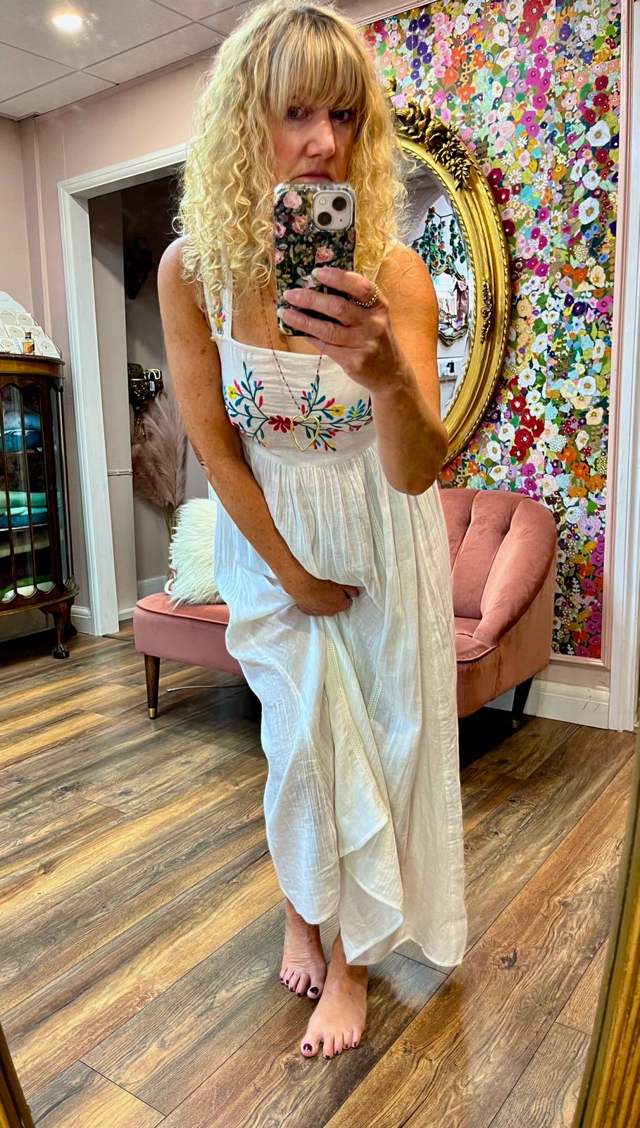 Rosa Embroidered Dress, White Floral
