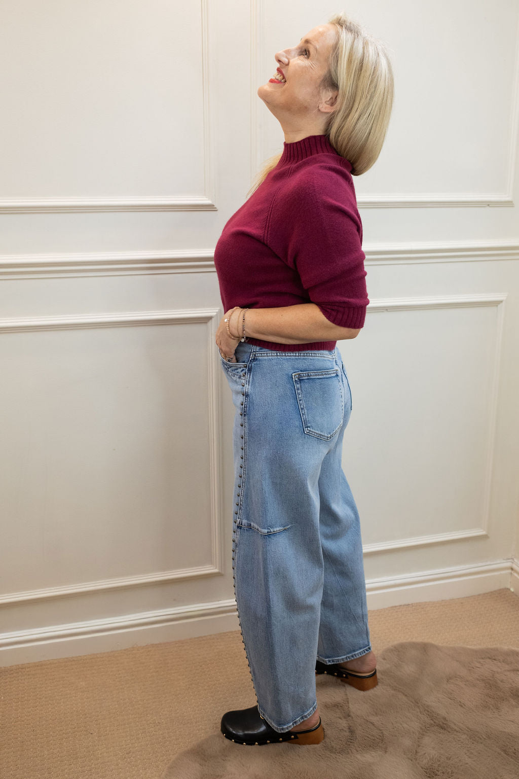 Harta Studded Crop Jeans, Light Blue Wash