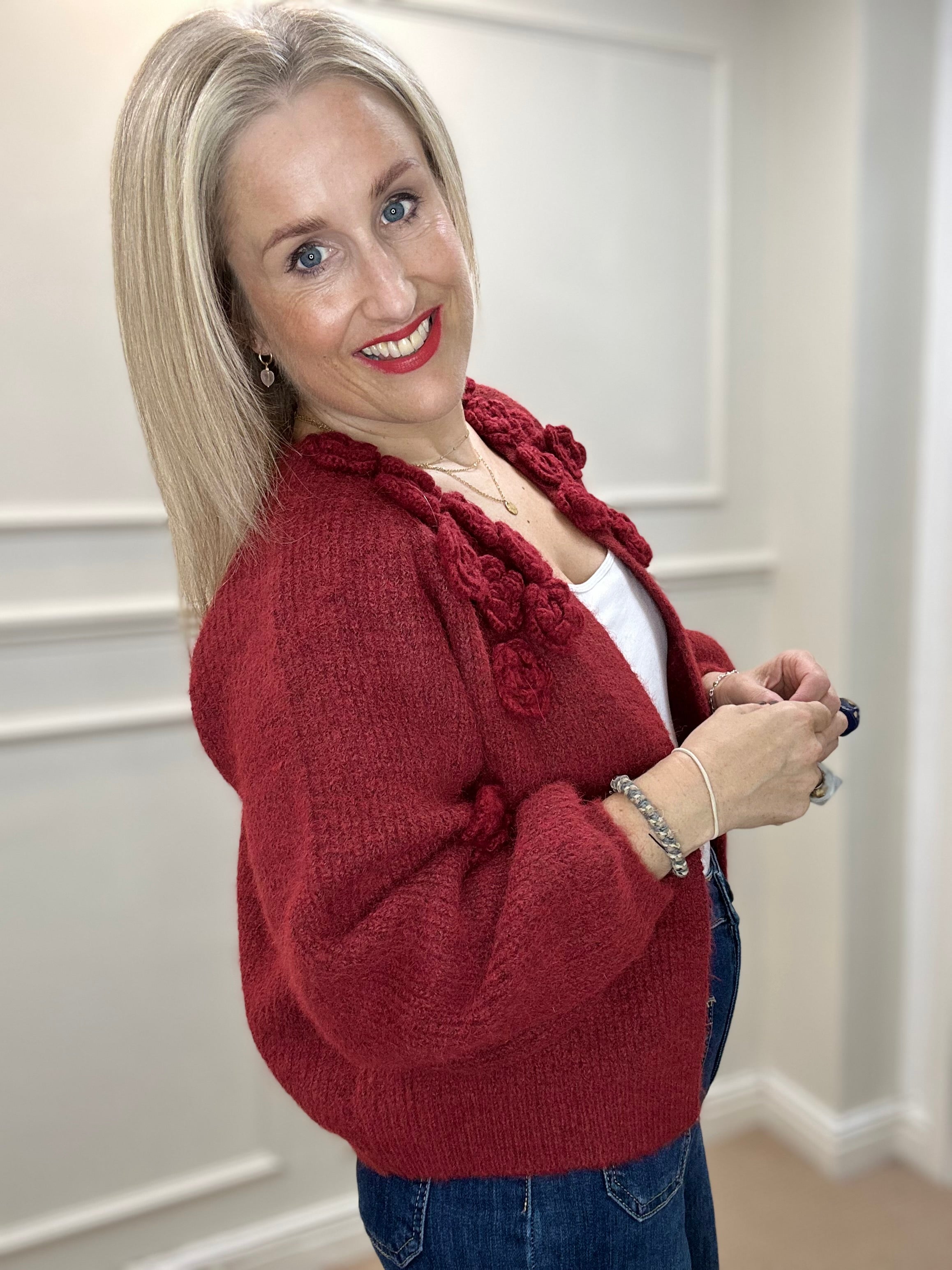 Rosie Knit  Cardigan, Burgundy image 2