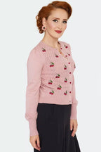 Cherry Embroidered Bell Sleeve Cardigan, Pink image 2