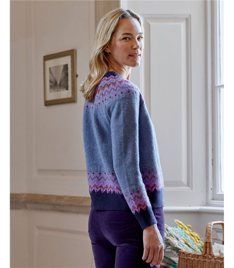 Nordic Fairisle Yoke Cardigan, Denim Multi