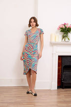 Antonella Wrap Effect Midi Dress, Zebra in Red and Blue print image 3