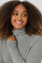 Amma Long Sleeve Rollneck Tee Shirt, Black and White Stripe image 1