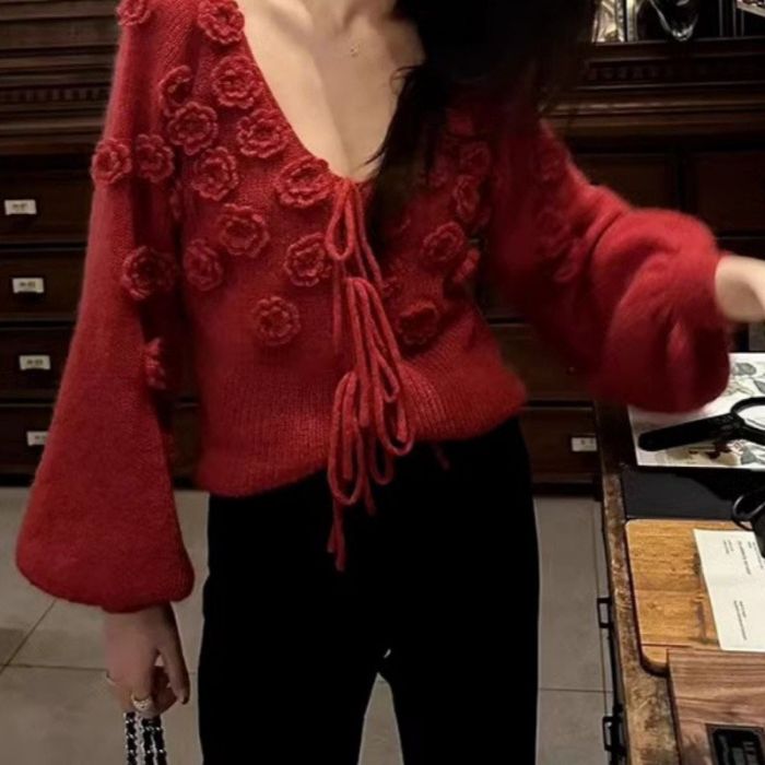 Rosie Knit  Cardigan, Burgundy image 4