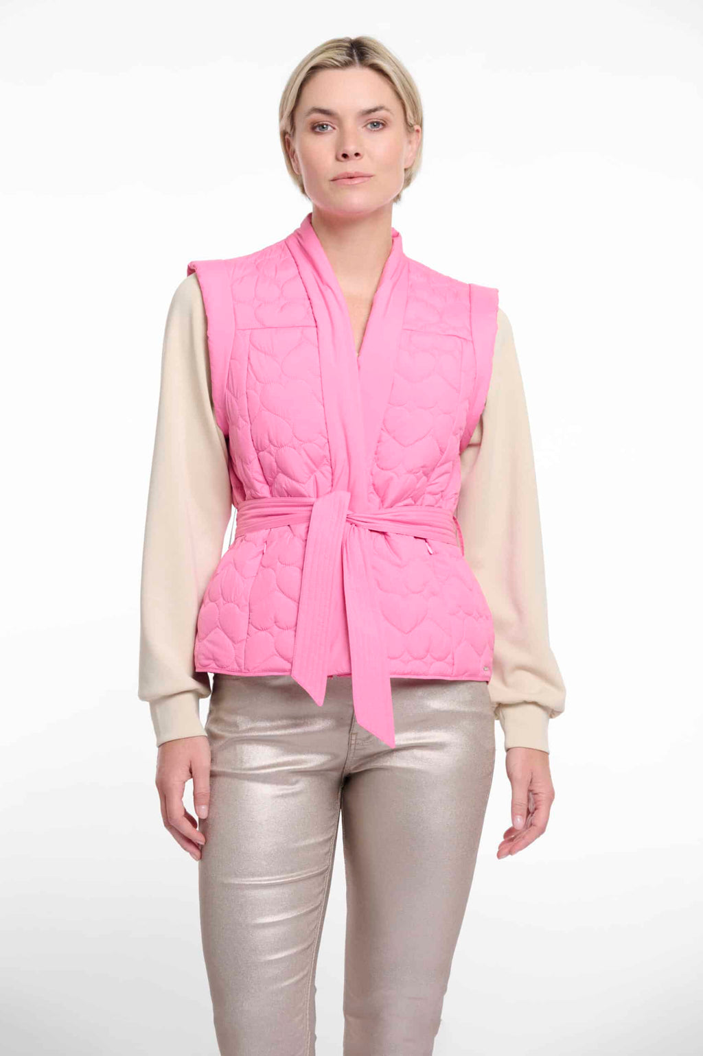 Doria Quilted Bodywarmer with Belt, Bright Pink image 0