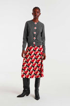 Maura Floral Detail Fine Knit Cardigan, Soft Grey image 3