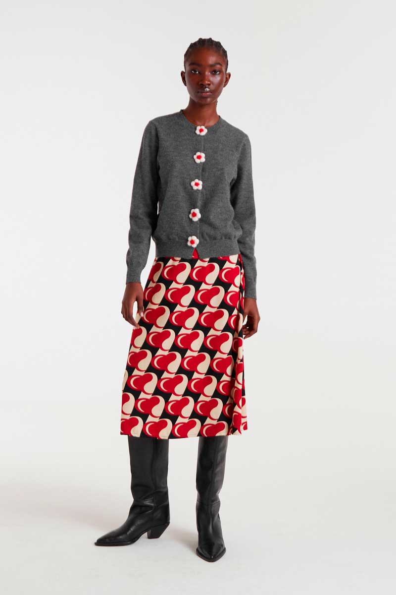 Maura Floral Detail Fine Knit Cardigan, Soft Grey image 3