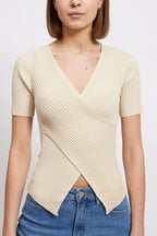Harper Ribbed Wrap Top, Beige image 2